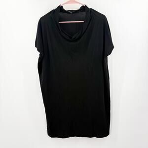 Eileen Fisher Tunic Womens Extra Small 100% Silk Oversized Cowl Black Lagenlook
